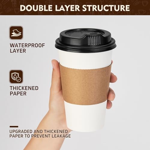 YEEHAW 16 oz 500 Pack Disposable Coffee Cups with Lids & Sleeves