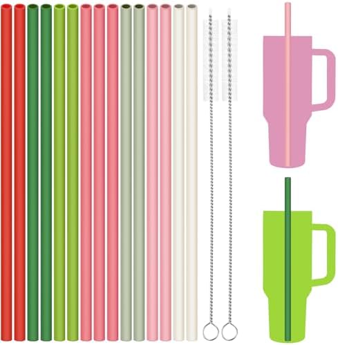 Tomorotec 15PCS Silicone Drinking Straws Fit for Stanley 40oz 30oz Tumbler