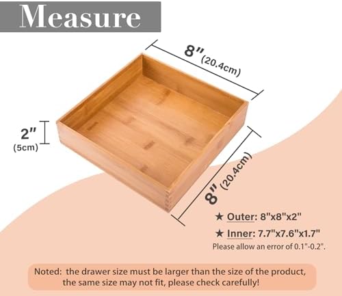 Bamboo Wardrobe Clothes Jewellery Organizer Box Square Oragnizer Boxes Wooden Snack Nut Storage Boxes, Bamboo 8"*8"