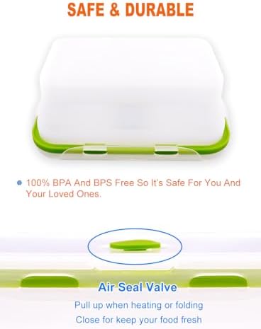Collapsible Translucent Silicone Food Storage Containers With Lids, 3 Pack Foldable Bento Lunch Box, Reusable Medium Meal Boxes for Kitchen, Camping, BPA Free (40.6 OZ+40.6 OZ+27 OZ)