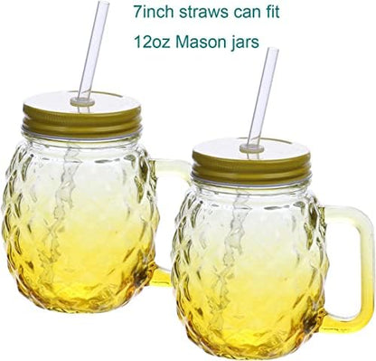 DAKOUFISH 7 Inch Reusable Plastic Drinking Straws for 10 oz & 12 oz Short Mini Mason Jar Tumblers,Set of 12 Pcs Straws with Cleaning Brush (7inch, 7color)