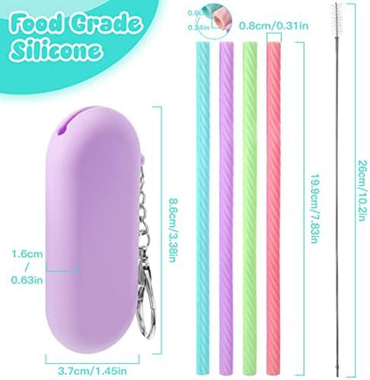 Meanplan 4 Sets Reusable Straws Travel Case Brush Silicone,Classic Color
