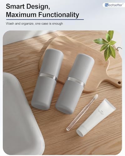 Travel Toothbrush Case & Cup Set – Sleek Toothbrush Holder with Cover for Couples – Lightweight, Eco-Friendly Toothbrush Travel Case for Business, Gym, & Hotel Stays(Grey, Extra Large)