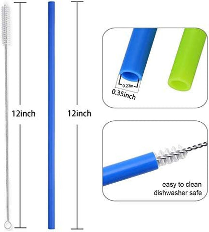 12 Inch Extra Long Reusable Silicone Straight Straws for Extra Tall Tumbler 40 OZ Hydro Flask,32 OZ Blender Bottle Nutribullet, Nutri Ninja Cups