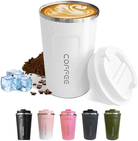 SPLMIFA Travel Coffee Mugs Leak-Proof, Reusable Coffee Cups with Lids, Stainless Steel Vacuum Insulated Coffee Tumblers, Thermal Insulation Cups for Men and Women Hot & Cold Drinks(2nd-White, 17OZ)