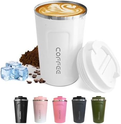 SPLMIFA Travel coffee mugs leak-proof, reusable coffee cups with lids, stainless steel vacuum insulated coffee tumblers, thermal insulation cups for men & women keep drinks hot & cold(2nd-White, 12OZ)