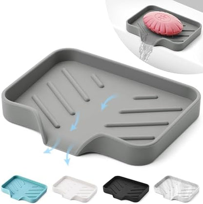 Silicone Soap Bar Holder: Premium Gray Self-Draining Soap Dish - Elegant Shower & Bathroom Solution