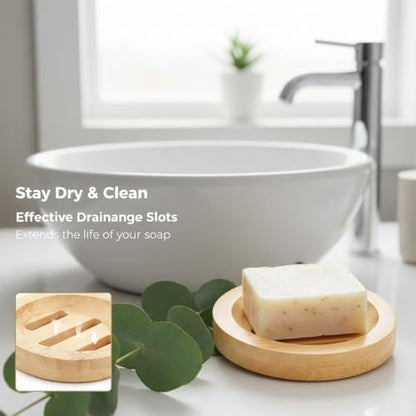 12 Pcs Round Wooden Soap Dishes, Wooden Soap Holders with Ventilation Holes, Soap Trays for Bars, Natural Color, Ideal for Bathroom and Kitchen Use