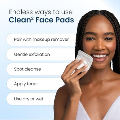 Clean Skin Club Clean² Pads 2.0 [NEW & Improved Edges] Guaranteed Not to Shed & Tear, Unique Triple Layers, Textured Side & Ultra Soft Side, Organic Disposable Cotton, Pair with Makeup Remover 2 Pack