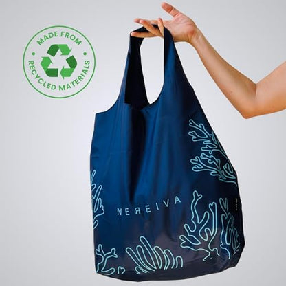 4 Pack in a Carry Pouch, Large Foldable Reusable Grocery Shopping Tote Bags