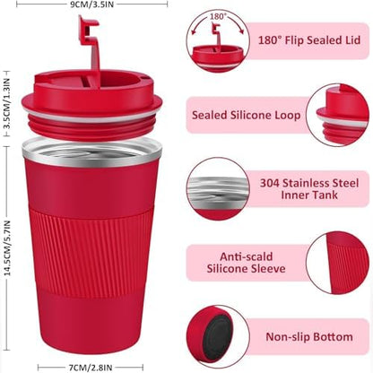 KETIEE Travel Coffee Mug Spill Proof 12oz, Insulated Travel Mug to Go, Reusable Coffee Cup with Seal Lid, Vacuum Stainless Steel Tumbler for Hot/Cold Drinks (Red)