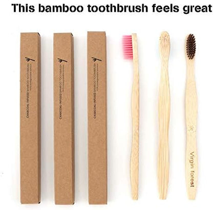 Virgin Forest Bamboo Toothbrushes 6pk, Soft Bristles BPA Free Eco