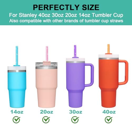 6 PCS Replacement Straws for Stanley|Owala|Simple Modern 40oz 30oz Tumbler, Reusable Color Drinking Straws with Cleaning Brush for Stanley Cup Accessorie，BPA Free, Dishwasher Safe