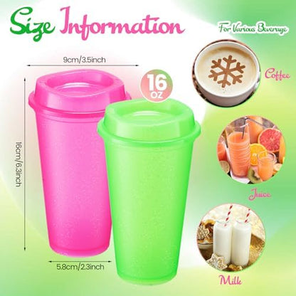 Honeydak 45 Pack 16 oz Reusable Coffee Cups with Lids Water Bottle Iced Coffee Travel Mug Reusable Portable Plastic Tea Tumblers Bulk for Hot and Cold Drinks Birthdays Party(Stylish,Glitter)