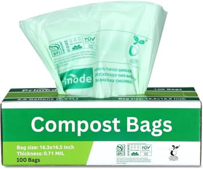 Compost Bags, Compostable Trash Bags 2.6 Gallon Compostable Bags 100 Count Small Compost Bags for Countertop bin Extra Thick 0.71 Mil. ASTM D6400 Certified By BPI and TÜV AUSTRIA