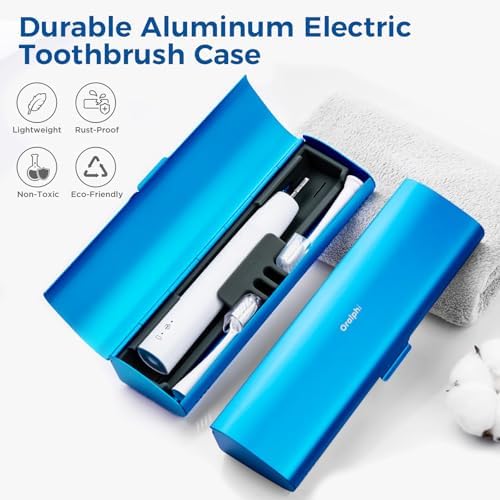 Aluminum Electric Toothbrush Travel Case, 2 in 1 Travel Toothbrush Holder for Oral B/Oral-B Pro 1000 1500 5000 and Most Electric Toothbrush for Traveling, Removable Silicone Liner-Blue