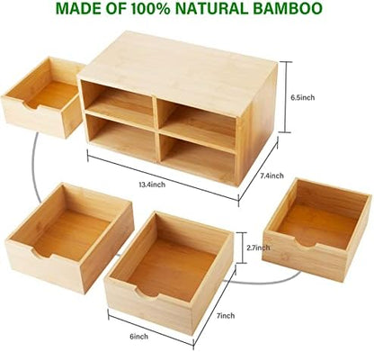 Charmewooden Bamboo Desk Organizer With Drawers Countertop Drawers Counter Storage Box Corner Desk Organizer for Home Office No Assembly Required
