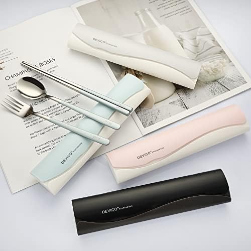 DEVICO Travel Utensils with Case, 4 Piece Portable Silverware Set for Work