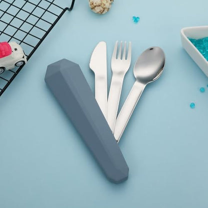 DEVICO Utensils for Lunch Box, 4Pcs Travel Silverware Set with Case, Blue