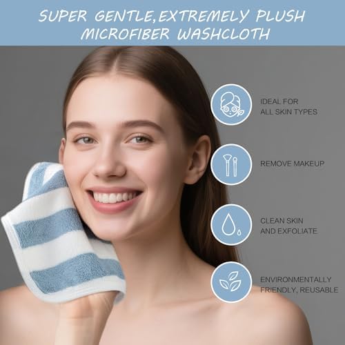 SINLAND Microfiber Facial Cloths Fast Drying Washcloth 8inch x 8inch Absorbent Face Wash Cloth Soft Makeup Remover Cloths