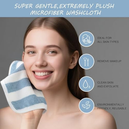 SINLAND Microfiber Facial Cloths Fast Drying Washcloth 8inch x 8inch Absorbent Face Wash Cloth Soft Makeup Remover Cloths