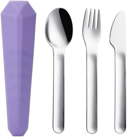 DEVICO Utensils for Lunch Box, 4Pcs Travel Silverware Set with Case, Purple