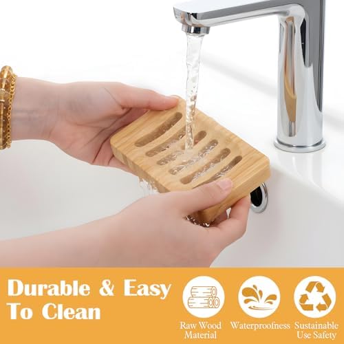 2 Pack Wood Soap Dish for Shower, Natural Wooden Bar Soap Holder