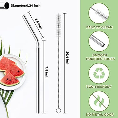 Besteek Home 6 Pcs Reusable Stainless Steel Metal Straws & Cleaning Brush