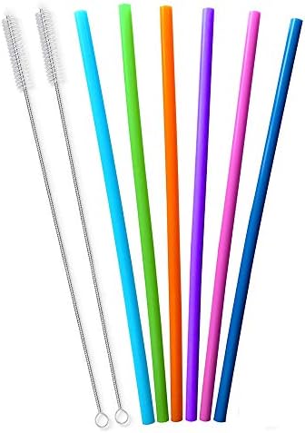 Extra Long 14.5 Inch Reusable Silicone Straws for Wine Bottle,1 Gallon/128 64 75 OZ Water Bottle,Mugs,1/Half Gallon Hydro Water Jug, Flexible Tall Giant Big Gallon Jug Drinking Straw With Brush-8 Pack