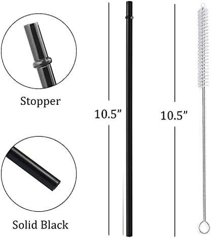 ALINK 12-Pack Reusable Black Straws, 10.5" Long Hard Plastic Tumbler Replacement Straws for 16 OZ 20 OZ 30 OZ Stanley, YETI, Mason Jar, Starbucks Tumblers, Set of 10 with Cleaning Brush