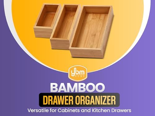 YBM Home Bamboo Drawer Organizer Storage Box for Kitchen Drawer, Junk Drawer, Office, Bedroom, Children Room, Craft, Sewing, and Bathroom, 2 Pack 6x12x2 inch