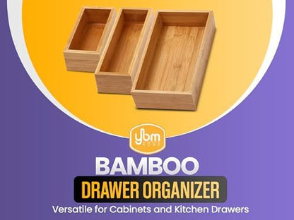 YBM Home Bamboo Drawer Organizer Storage Box for Kitchen Drawer, Junk Drawer, Office, Bedroom, Children Room, Craft, Sewing, and Bathroom, 6x15x2 inch