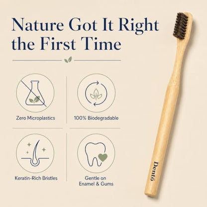 Dento Bamboo Toothbrush 4 Pack, Natural Horsehair Bristles, Soft