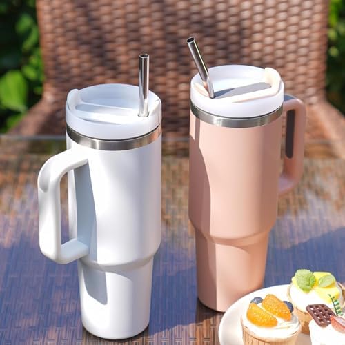 Vinaco 4 Pack 0.35" Wide Bore Reusable Stainless Steel Smoothie Straws