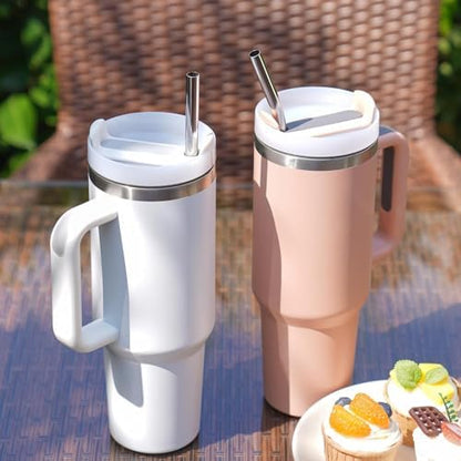 Vinaco 4 Pcs 0.35" Wide Bore Reusable Stainless Steel Metal Smoothie Straws