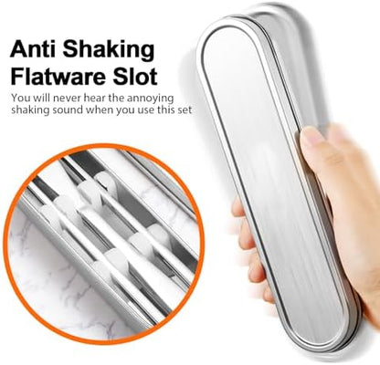 Travel cutlery set, 18/8 stainless steel cutlery, Reusable utensils set with case, Portable Silverware Lunch Box for Camping and Office (Stainless Steel)