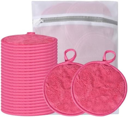 Large Reusable Makeup Remover Pads Face Cleaning Pad 5"x 5" Pink 24 Pack