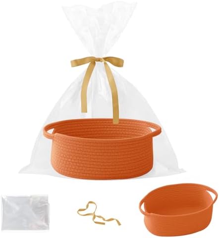 Woven Rope Basket - Baby Gift Basket with Bag & Ribbon, Orange