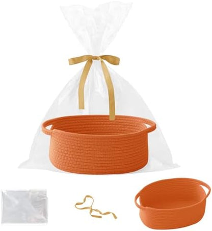 Woven Rope Basket - Baby Gift Basket with Bag & Ribbon, Orange