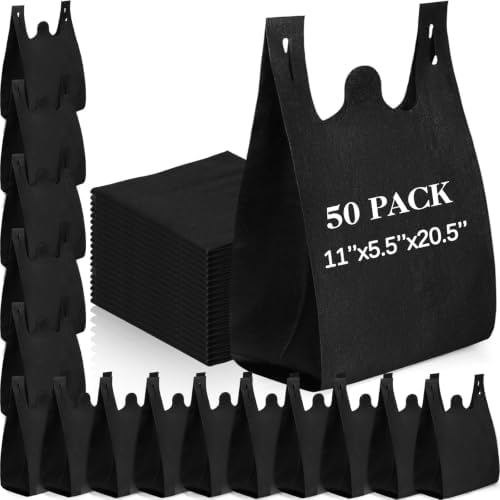 Windyun Large Grocery T-shirt Bags Bulk Reusable Non Woven Shopping Bag Foldable Gift Tote with Handle, 20.5x11x5.5 Inch