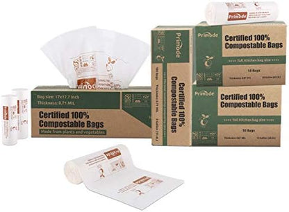Compostable Bags, 2.6 Gallon Food Scraps Yard Waste Bags, 100 Count, Extra Thick 0.71 Mil. ASTMD6400 Compost Bags Small Kitchen Trash Bags, Certified By BPI And TÜV AUSTRIA