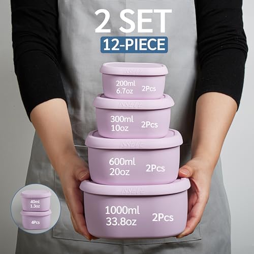 ISSEVE 12Pcs/Set Nesting Silicone Food Storage Containers with Lids, Purple
