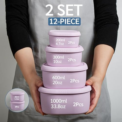 ISSEVE 12Pcs/Set Nesting Silicone Food Storage Containers with Lids, Purple