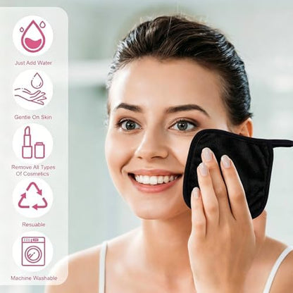 Makeup Remover Cloth 12 Pack, Ultra Soft and Reusable Microfiber Makeup Remover Towels for All Skin Types, Makeup Removal Face Cleansing Cloth, 6” X 6”, Black