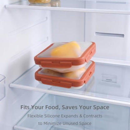 Reusable Silicone Food Storage Container with Lid Avocado Saver(6.5 cups/0.4 gal), Onion Keeper, Foldable Silicone Kitchen Organizers for Fridge