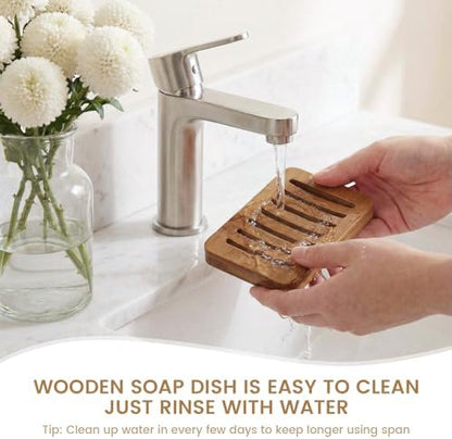 Curved Slotted Wood Soap Dish, 1 Pack, Warm Brown