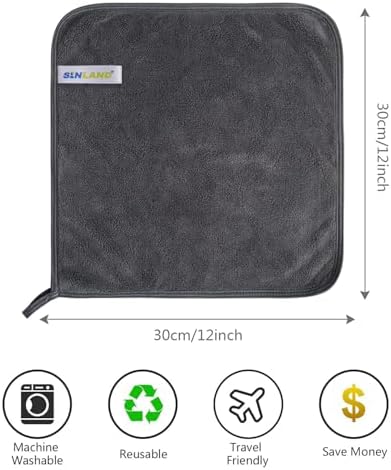 SINLAND Absorbent Coral Velvet Washcloth Ultra Soft Microfiber Face Towels 12 x 12 inch Multi-Purpose Face Cloths for Household and Sport