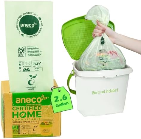 (Include 10 Bonus Bags) ANECO 100% Compostable Waste Bags 2.6 Gallon