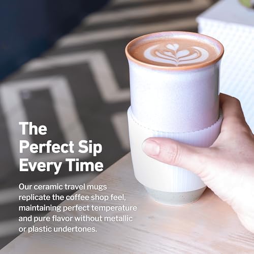 NOVA CERAMICS Coffee Travel Mug – Reusable To Go Mug – Microwave & Dishwasher Safe White & Purple Tumbler - Gifts For Women Men Him Her – 16oz – Horizon