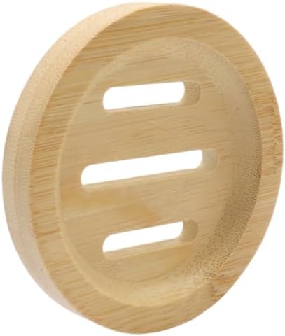 2 Pack Round Bamboo Wooden Soap Dishes, Shampoo Bar Holder with Self Draining Tray, Travel Soap Saver Case for Bathroom Kitchen Sink